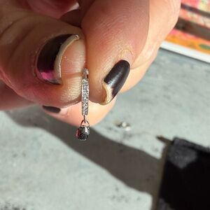 Tiny Diamond Hoops W/Black Diamond dangling